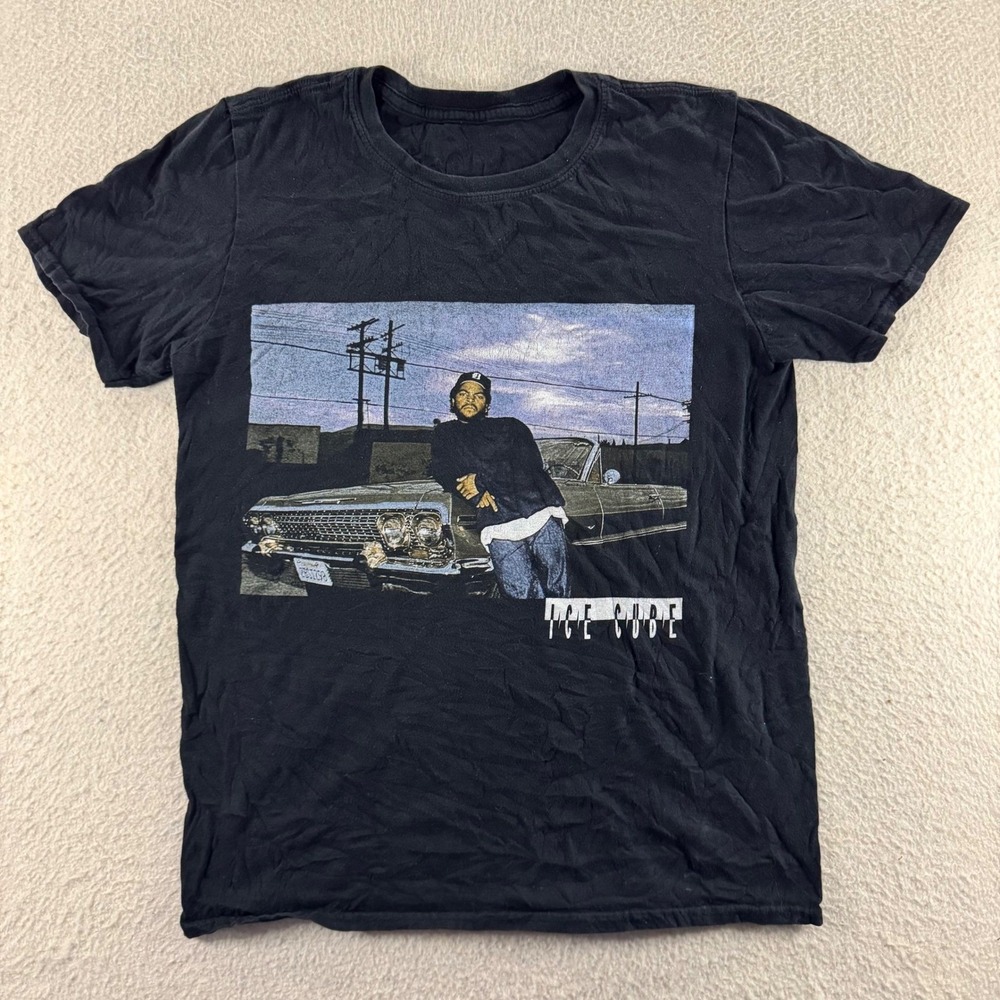 Ice Cube Graphic T-Shirt Mens Medium Black Rap Hip Hop Lowrider Tee NWA Casual